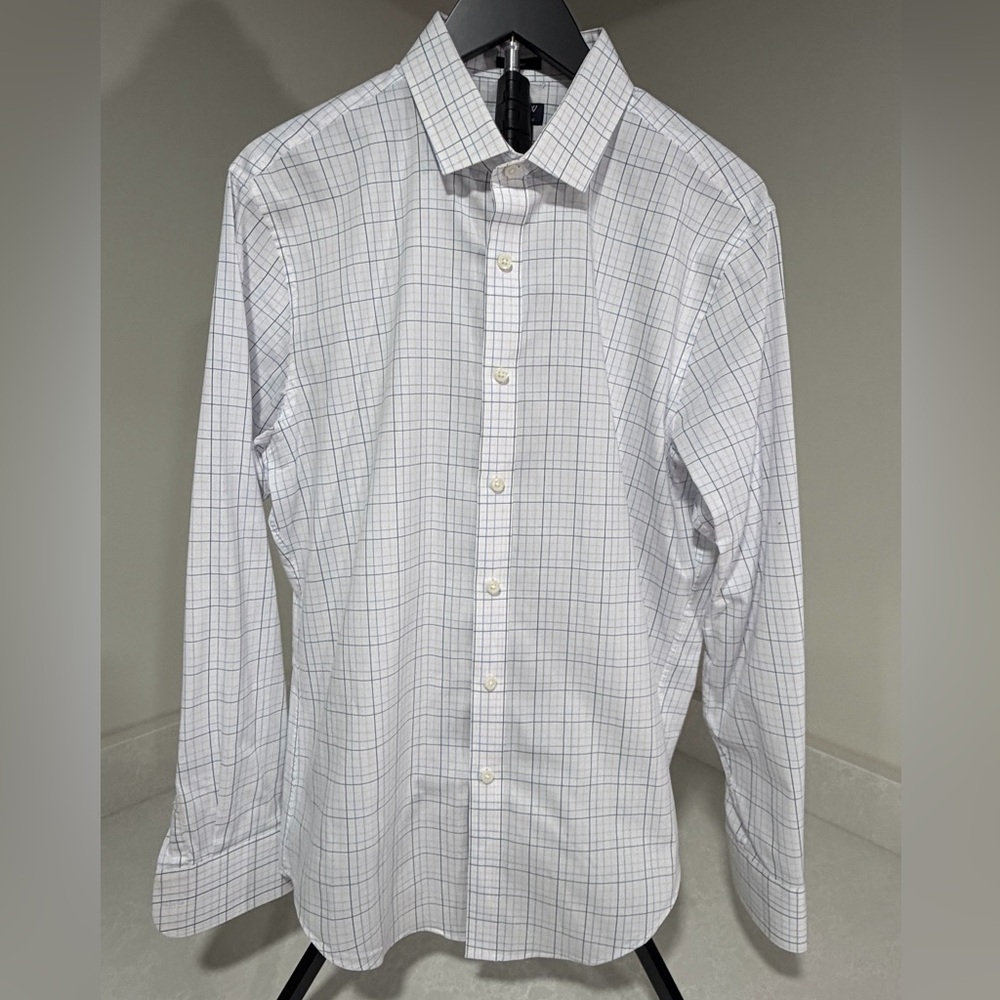 J. Crew White and Blue Plaid Dress Shirt
